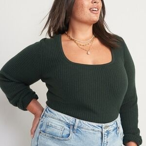 3X • Old Navy • Fitted Cropped Square-Neck Rib-Knit Sweater